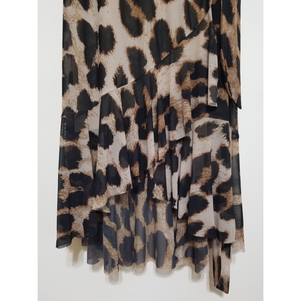 GANNI Leopard Print Mesh Ruffled Wrap Midi Skirt Brown EU 38 US 6 $245 - Picture 9 of 16